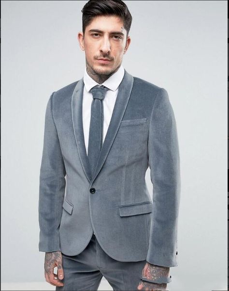 

men's suits & blazers (jacket+pants) grey shawl lapel velvet 2 piece groom tuexdos for wedding formal prom suit party evening blazer cu, White;black
