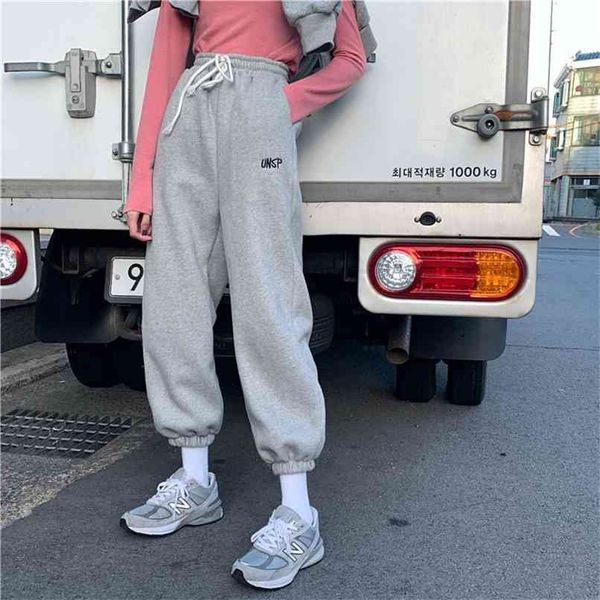 

eachin women sport drawstring jogging pants winter warm loose sportwear trousers female fashion casual streetwear 210915, Black;white