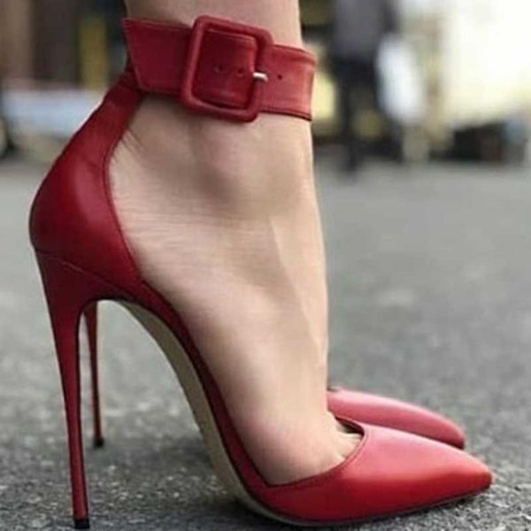 

dress shoes elegant woman wine red high heel belt buckle real po large size custom make, Black