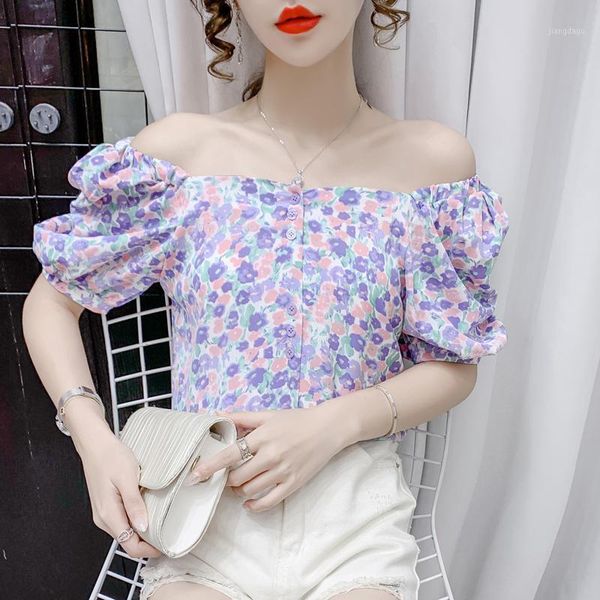 

women's blouses & shirts lace collar shirt female summer 2021 super fairy flower hubble-bubble sleeve easing a word shoulder chiffon bl, White