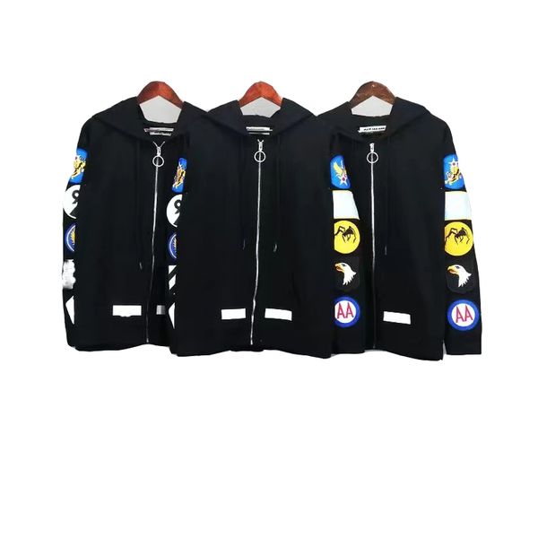 

men's designer quality badge medal zip mens hoodies jacket luxury custom 390g cotton terry fabric sweatshirt large size xs, Black