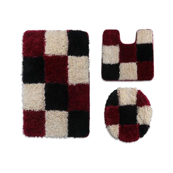 

bath mats 3pcs/set soft geometrical abstract flocking floor mat sets european household toilet water absorption non-slip u pads
