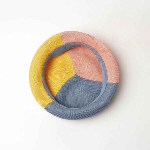 

berets korean version of spring and summer fashion color matching breathable knitted beret painter hat ladies casual bud, Blue;gray