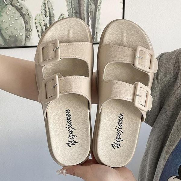 

slippers 2021 summer ladies platform sandals casual shoes chunky leather outdoor beach ytmtloy house zapatillas casa mujer, Black