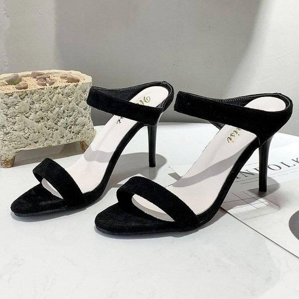 

dress shoes 35-42 yards large sandals 2021 women's stiletto simple slippers professional solid color high-heeled, Black