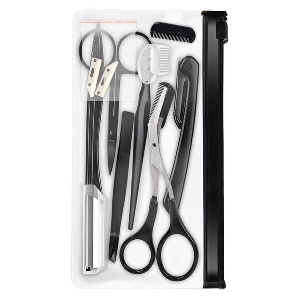 

eyebrow tools & stencils 11pcs stainless steel razor foldable trimming set comb tweezers shaper makeup