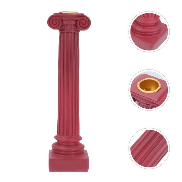 

candle holders 1pc delicate roman pillar candlestick romantic dining table holder (dark red)