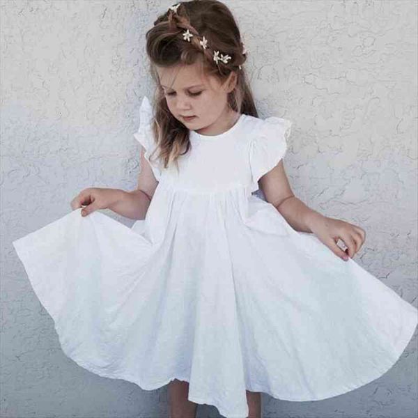 

white girls dress girl summer clothes linen cotton dresses ruffle sleeve a-line baby costume casual o-neck, Red;yellow