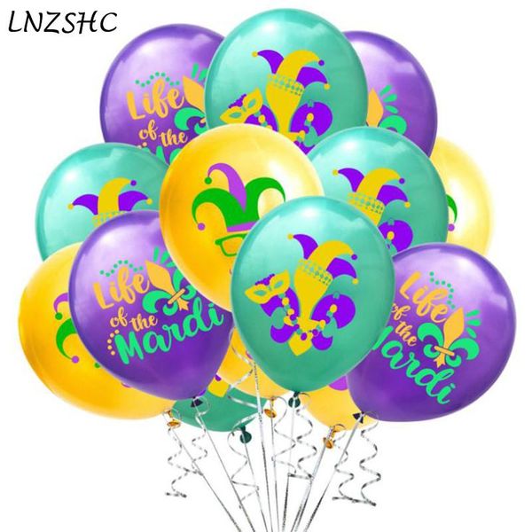 

12pcs mardi gras balloons 12inch latex ballon set for masquerade orleans theme party decoration