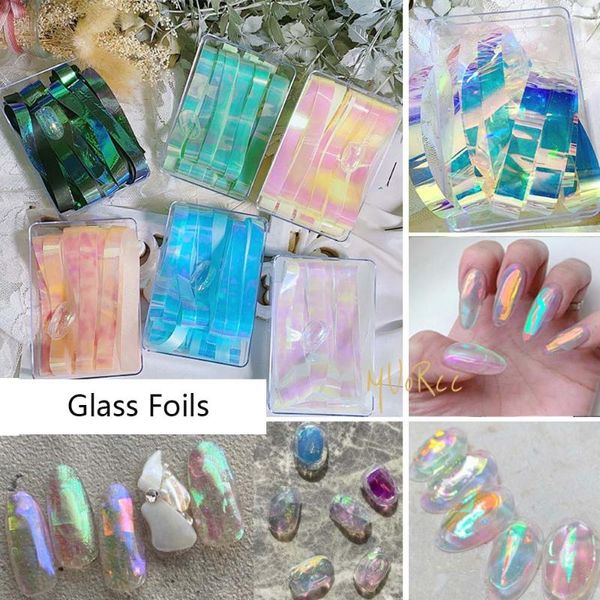 

aurora broken glass foils nails art decoration holographic colorful nail stickers perfect tools decorations, Silver;gold