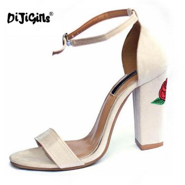 

plus size brand women high heel flower rose fashion embroidery shoes high-heeled wedding dress summer sandals, Black