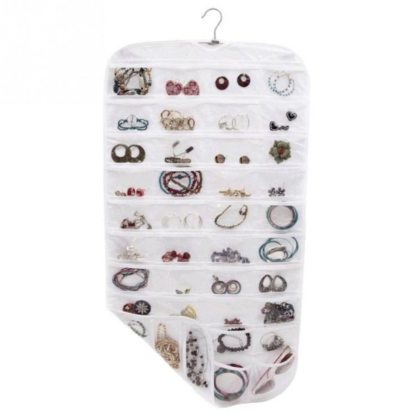 

storage boxes & bins 80 pocket jewelry hanging organizer holder earring bag pouch display