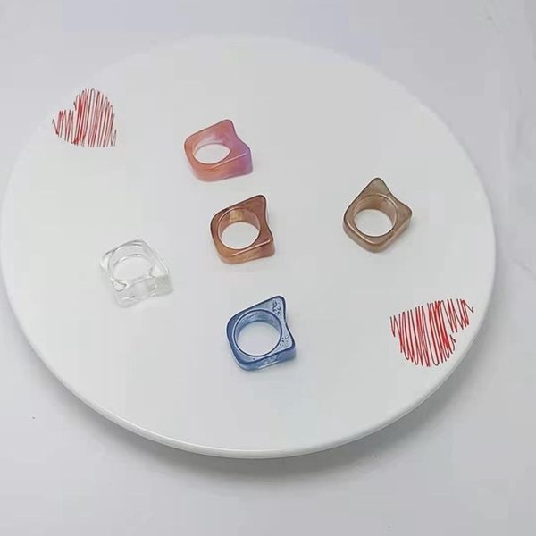 

color female wide edge temperament cool wind square three dimensional design sense creative finger ring, Black
