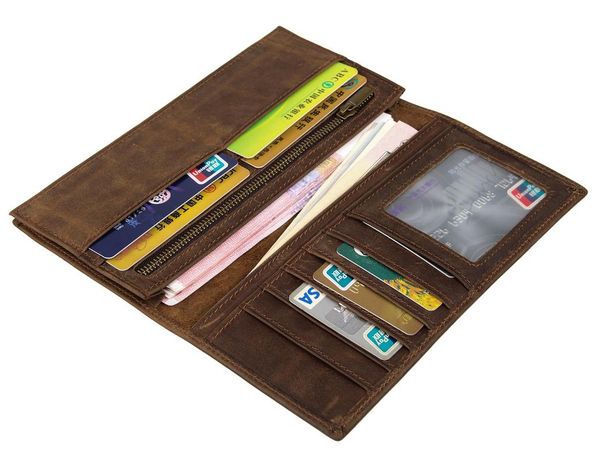 

wallets leather men's wallet vintage crazy horse long, Red;black