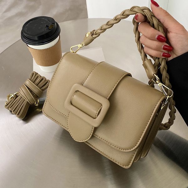 

braided strap flap crossbody bags for women 2021 luxury trendy ladies shoulder bags small pu leather handbags and purses l003