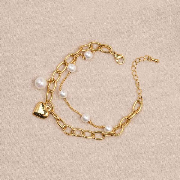

design jewelry new double-layer titanium steel bracelet women's love tag good luck pearl anti fading ins wind advanced feeling, Black