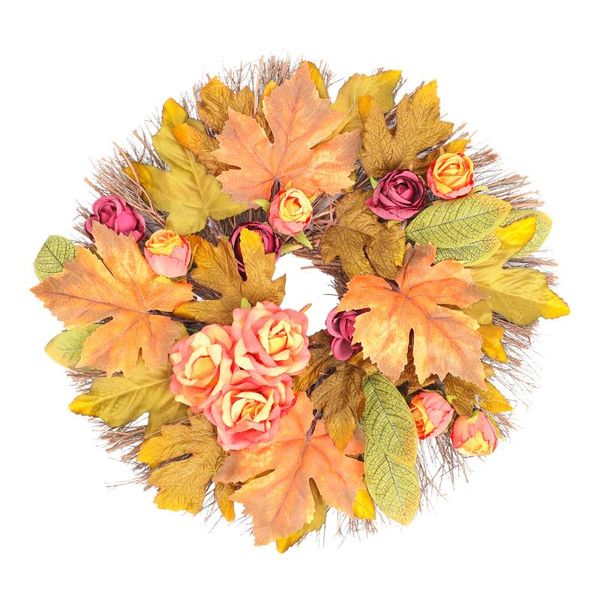 

decorative flowers & wreaths 1pc fake rose flower imitation wreath cane design door decor (orange)