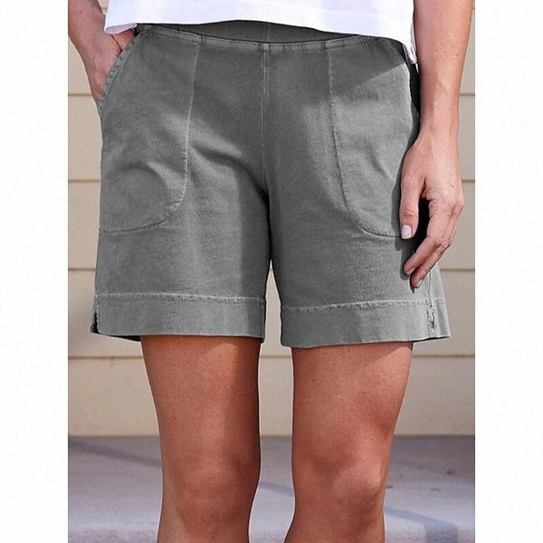 

women's basic streetwear shorts bermuda shorts split pocket elastic waist short pants daily weekend inelastic plain linen breathable so, White;black