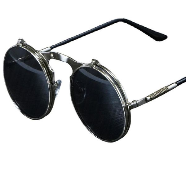 

sunglasses 3057 steampunk round metal women style retro flip circular double sun glasses men circle, White;black