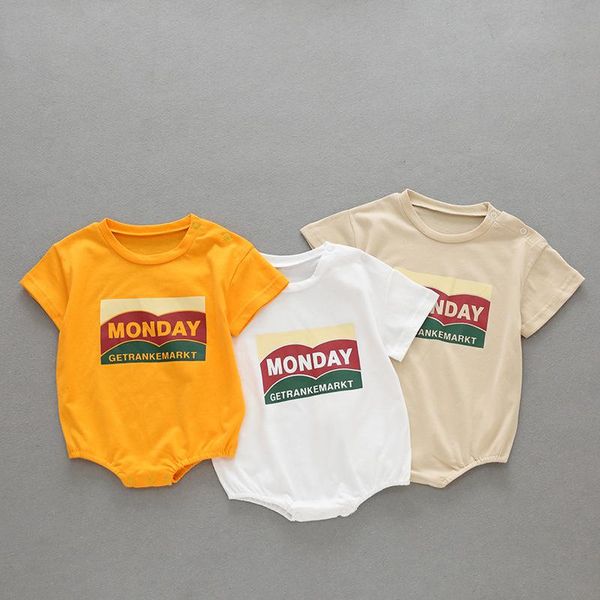 

clothing sets summer baby boy girl short sleeve rompers letter kids born clothes, White