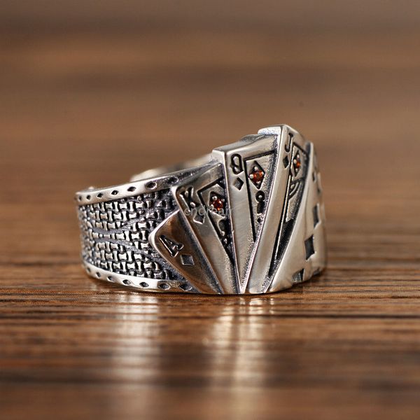 Männer Poker Straight Royal Flush Ring Band Finger Alte Silber Verstellbare Ringe Hip Hop Modeschmuck Wille und Sandy