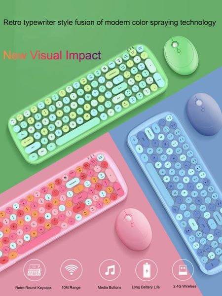 

keyboard mouse combos keyboard+mouse combo 2.4g wireless lovely cute girl colorful 100 keys ergonomics quiet and mice for pc lapoffice