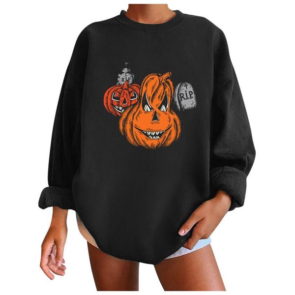

women's hoodies & sweatshirts womens halloween printed sweatshirt loose crewneck long sleeve pullover pumpkinhead winter thicken women, Black