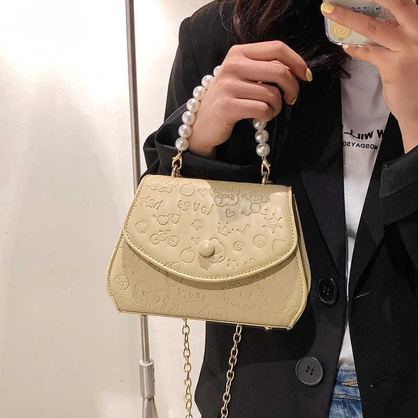

texture small women 2021 fashion niche portable pearl chain versatile msenger bag