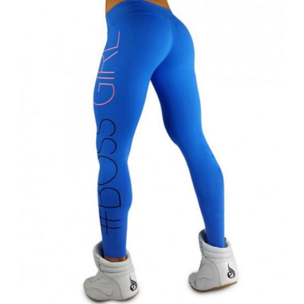 

women's leggings normov fashio women high waist side letter printing skinny fitness slim fit casual elastic force, Black