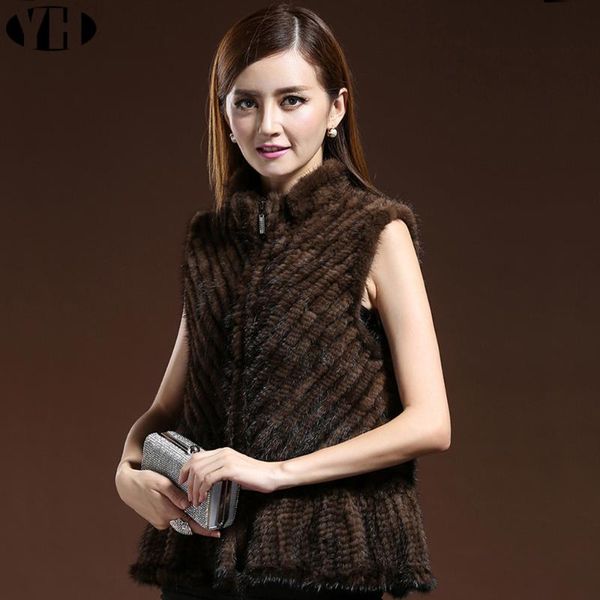 

women's fur & faux arrival winter women fashion real mink vest elegant lady knitted genuine coat sleeveless black coffee brand