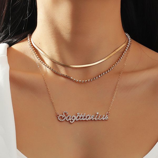 

12 constellations pendants necklace golden horoscope pendant multi layer rhinestone chokers for necklaces women fashion jewelry, Silver