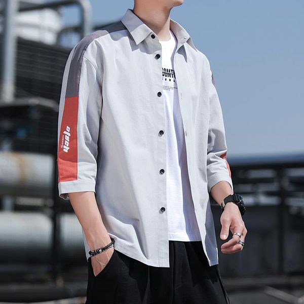

men's polos casual short tees spring&summer three quarter sleeve pure cotton t-shirt printed single breasted clothing, White;black