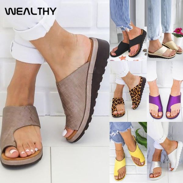 

women sandals platform flat sole slippers pu leather shoes casual soft big toe orthopedic bunion corrector, Black