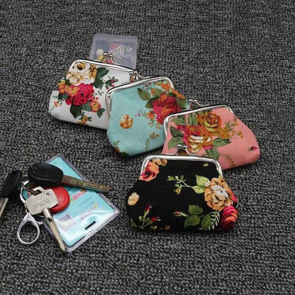 

purse coin purses fashion canvas zip lady bag women retro vintage flower small wallet hasp clutch rose, Red;black