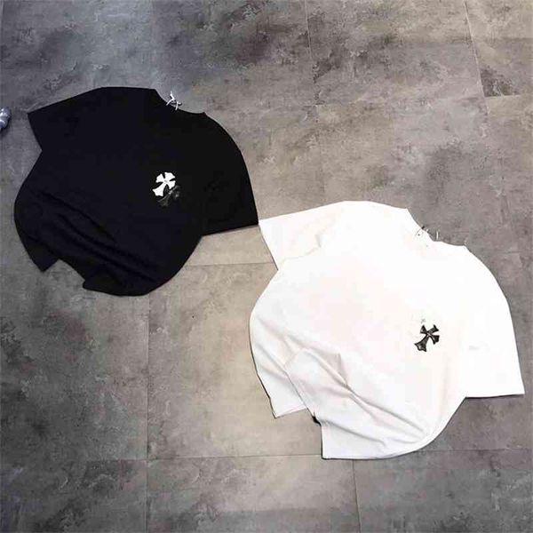 

65% off outlet online store pew cross embroidery lovers round neck short sleeve t-shirt, White