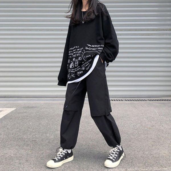 

women's pants & capris korean ins retro hip hop overalls loose straight leg beam wide female spring and summer casual pants(x1308), Black;white