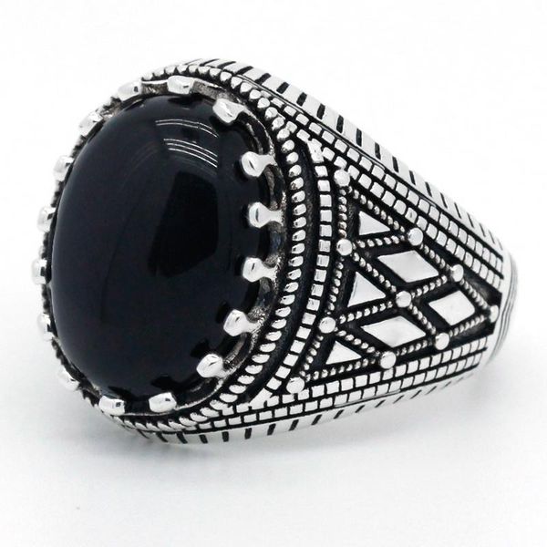 

cluster rings turkish black onyx ring for men 925 sterling silver vintage gemstone with stripe fine jewelry to male husband gift, Golden;silver