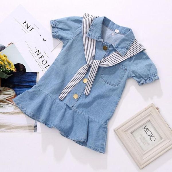 

girl's dresses dfxd toddler dress kids girls summer england style short sleeve denim blue party fashion girl princess 2-7y, Red;yellow