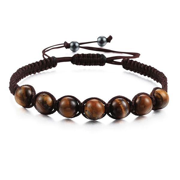 

beads strands tiger eye stone bracelets 8mm natural beads handmade braided bracelet&bangle men women adjustable black brown rope charm jewel