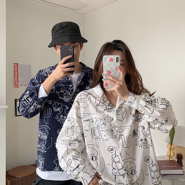 

2 colors korean style autumn women and blouses casual funny print womans sun protection long sleeve shirts (f4082) 210423, White