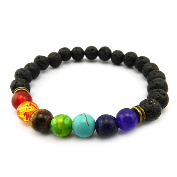 

charm bracelets 7 chakra beaded bracelet natural lavas stone diffuser for hsj88, Golden;silver