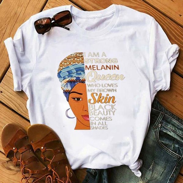 

a strong melanin queen clothes womens t shirt black girl poppin tee femme, White