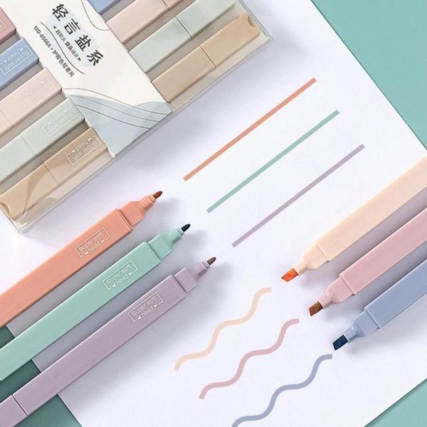 

party favor 6pcs practical fluorescent pens compact marker light color pastel colors double heads eye protection highlighters