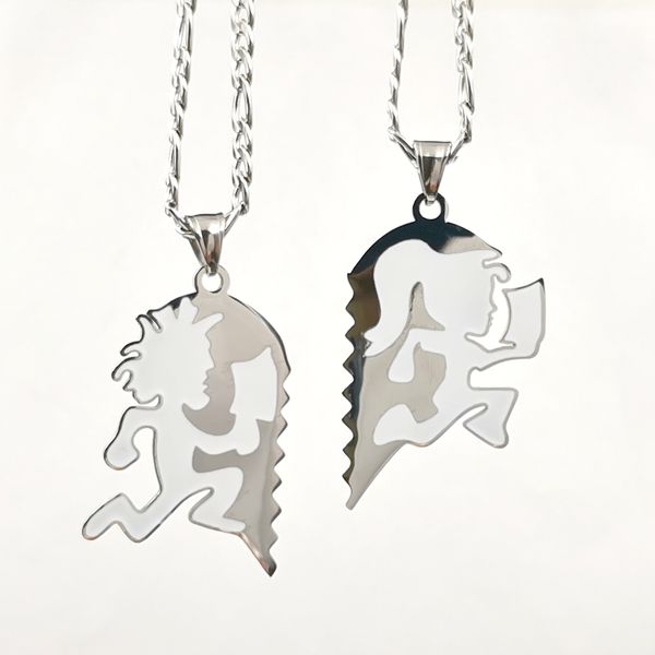 

one pair of neodesign jewelry pendant charms rock wihte stainless steel icp crazy clown heart hatchet man women necklace nk chain 4mm 24inch, Silver