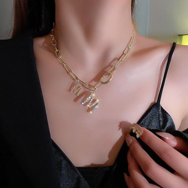 

pendant necklaces m letter neck chain titanium steel color choker necklace fashion luxury women's party sweater, Silver