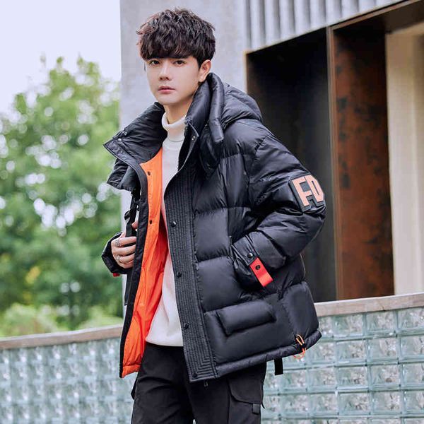 

winter down jacket men's 2021 fashion brand short thickened bread trend youth, Black
