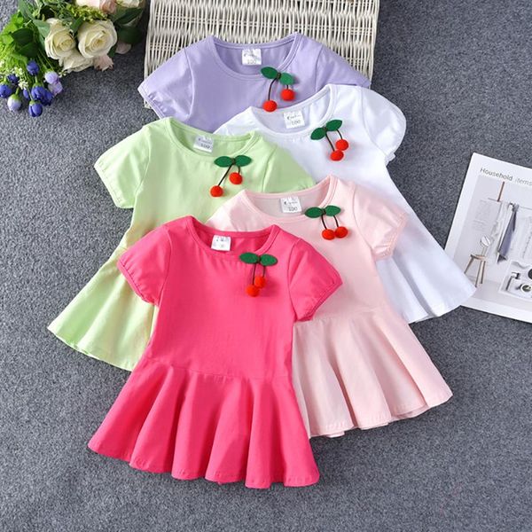 

girl's dresses baby girls clothing dress cherry outfit cute summer solid color cotton costume toddler school little casual clothes, Red;yellow