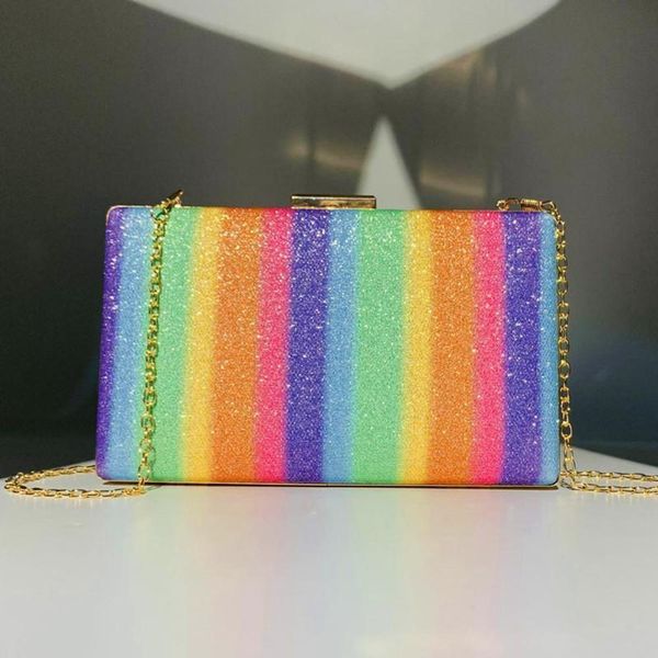 

Designer dinner bagEvening Bags Fashion Women Clutch Rainbow Colorful Party Wedding Ladiese Stones Candy Color Chain Shoulder Purse