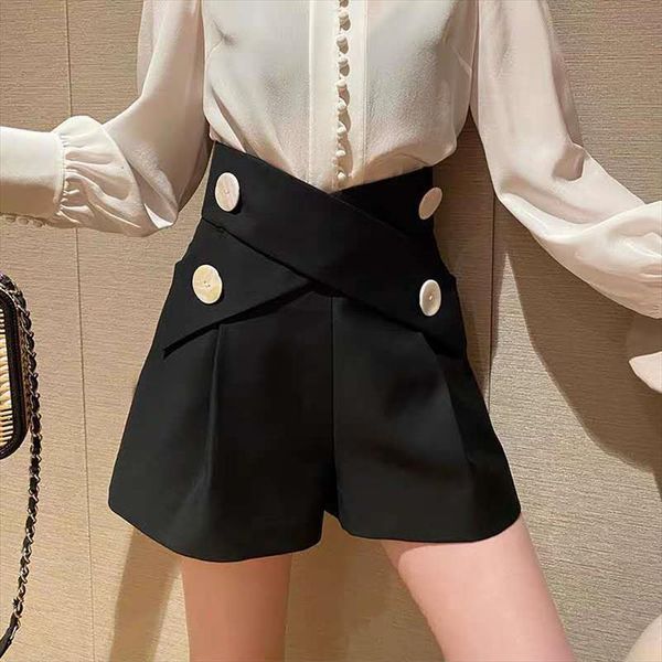 

ol office button back womens short zipper suit high waist casual a line wide leg slimming shorts trousers, White;black