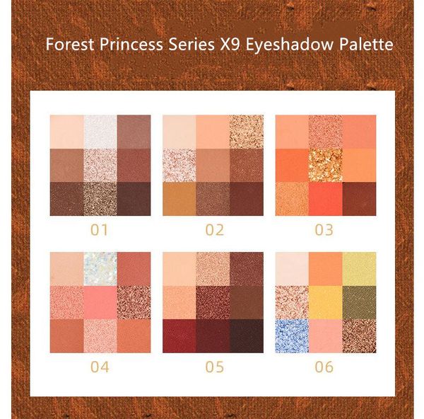 Forest Princess Series X9 Eyeshadow Palette: Gemstone Bronzo Versatile Rosy Tonalità neutrali per ogni giorno, Nudo Smokey Cream Powder Bless Bless With With Texture